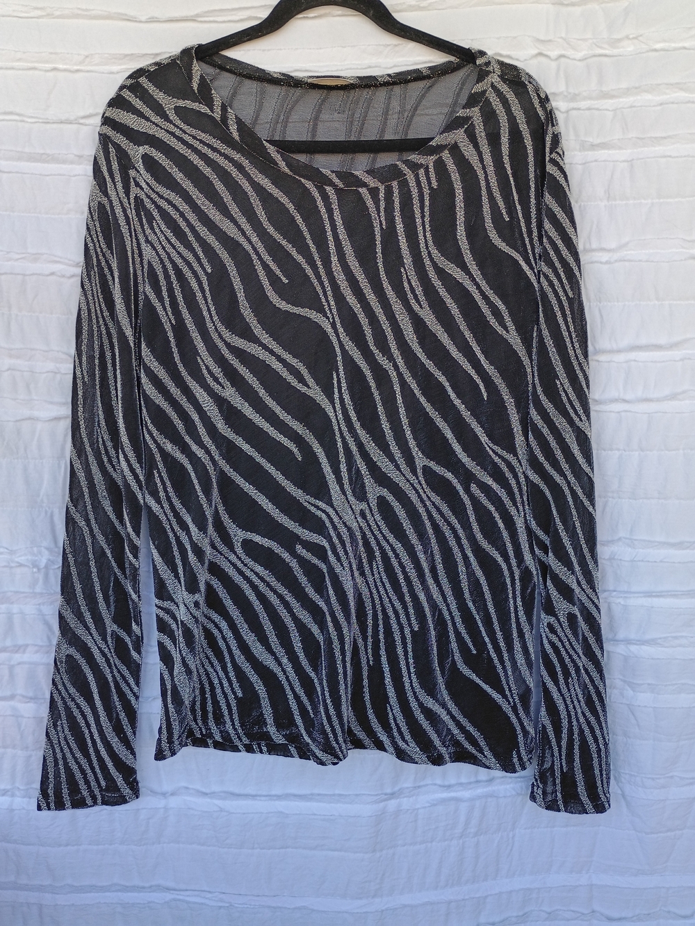 Free Kisses Black & Silver Zebra-Stripe Mesh Top.